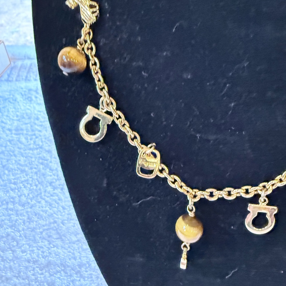 Ferragamo Gold-Tone Charm Necklace with Brown Bead Accents - Picture 2 of 4